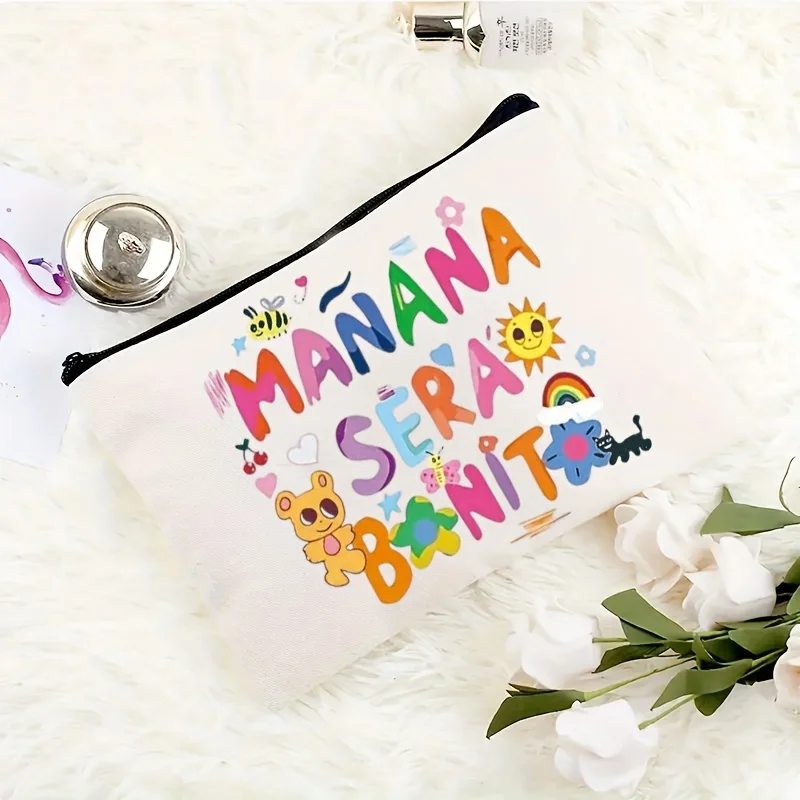 1pc Spanish Uplifting Slogan Makeup Bag,Cosmetic Pouch,Perfect for Daily,Travel,Makeup Storage,Cheerful Gift for Spanish Lovers