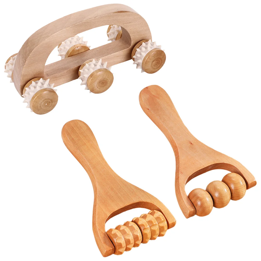 

3pcs Massage Set Hand Tools Wooden Roller for Muscles Foot Leg Calf Massager Portable Home Office Use