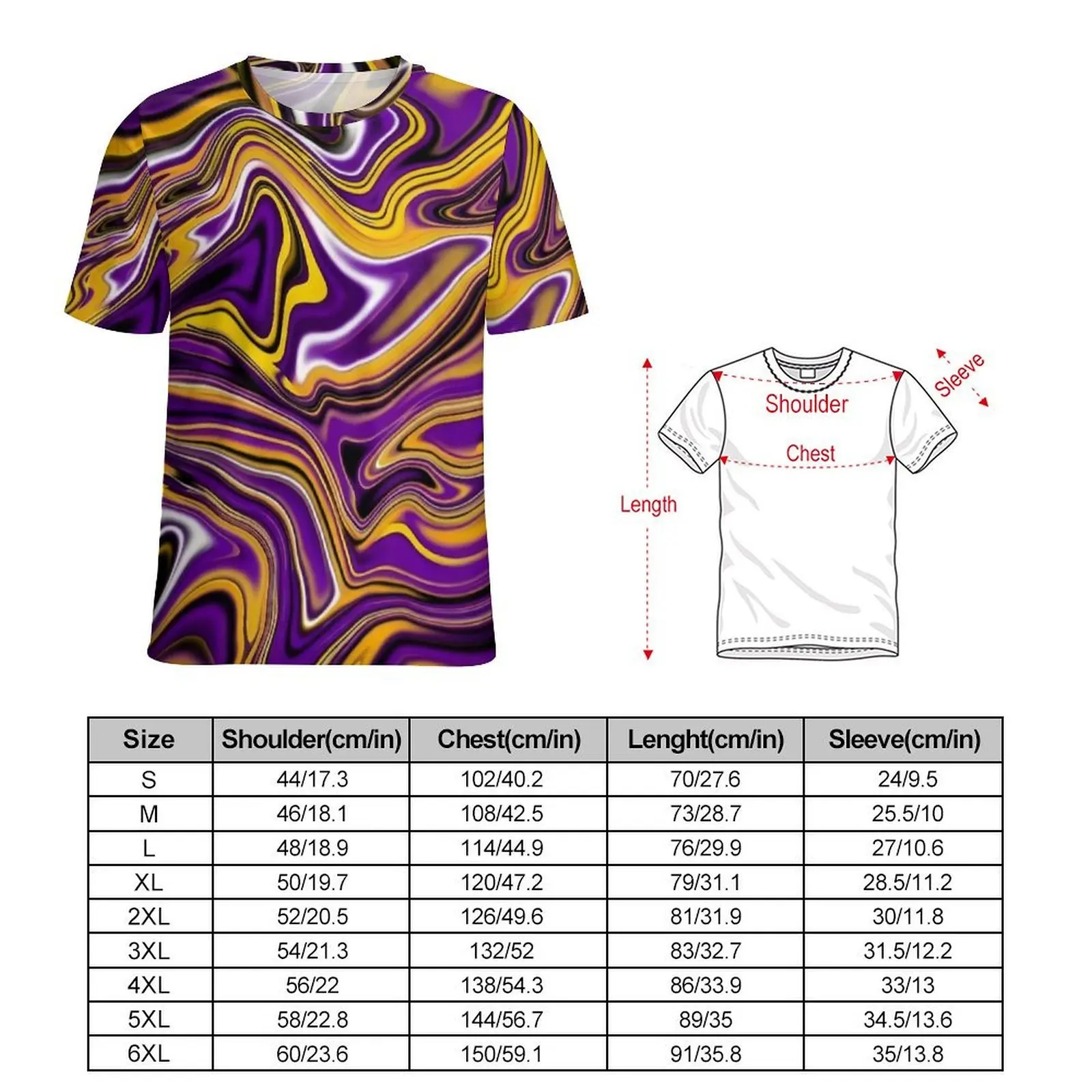 Purple Gold Swirl Fluid Art T-Shirt  Trendy T-Shirts Men Y2K Casual Tshirt Summer Short Sleeve Printed Top Tees Plus Size 6XL