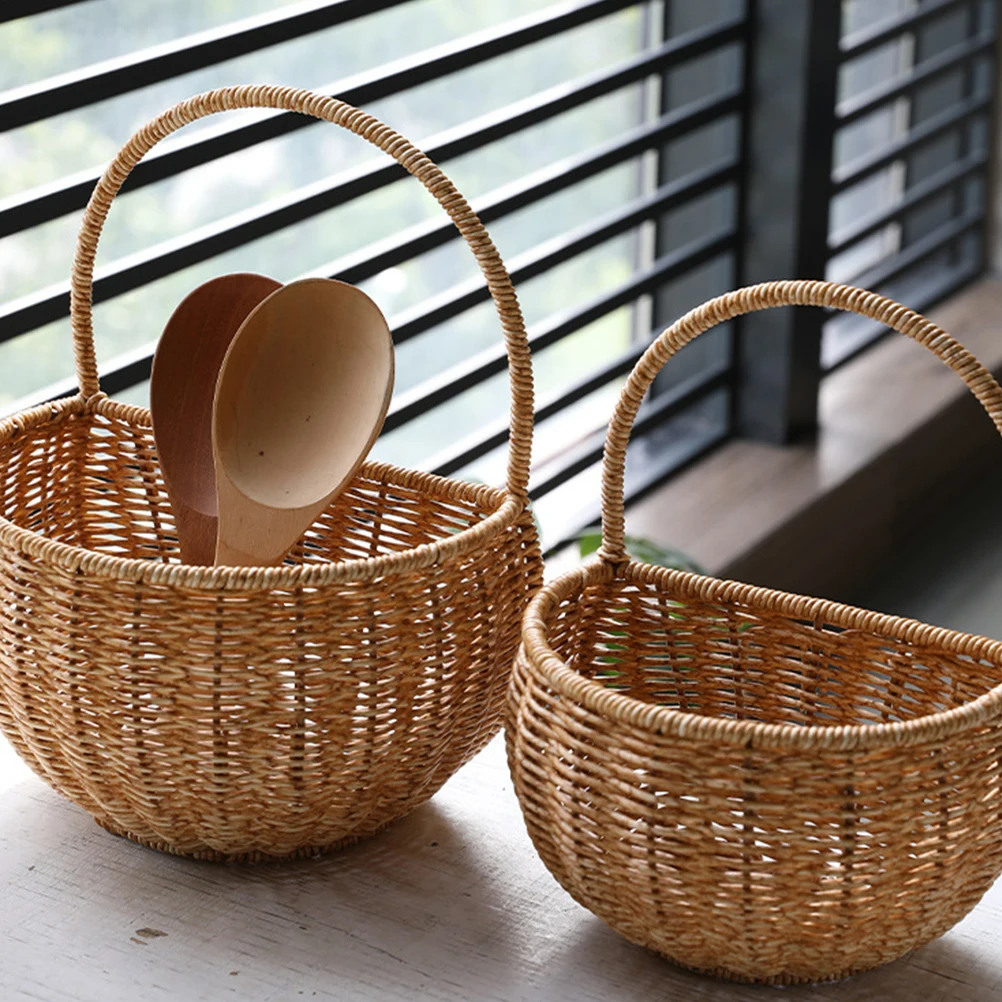 

Rattan Hanging Basket Large Storage Kitchen Wall Mounted Egg Garlic Container Plastic Baskets Versatile Storage Solutions