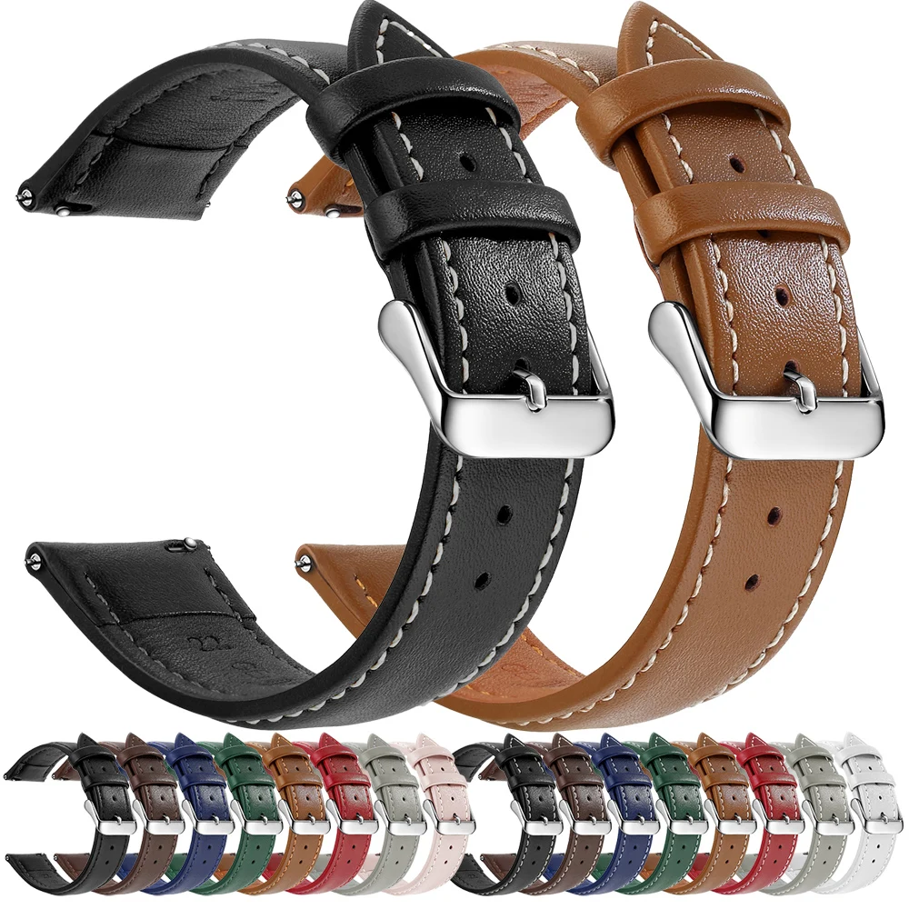 SAMCO Top Gain Genuine Leather Watch Band, Quick Release 18mm/20mm/22mm Watch Straps, Fits Samsung Galaxy Watch, Huawei Watch