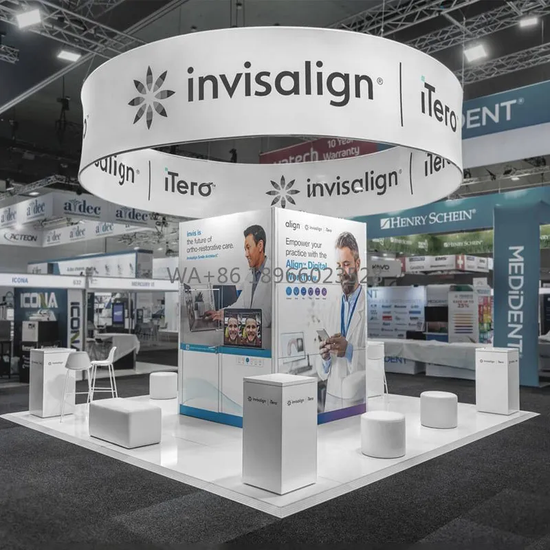 20x20 Foot Backlit Trade Show Booth with Display Towers Storage Room Hanging Sign