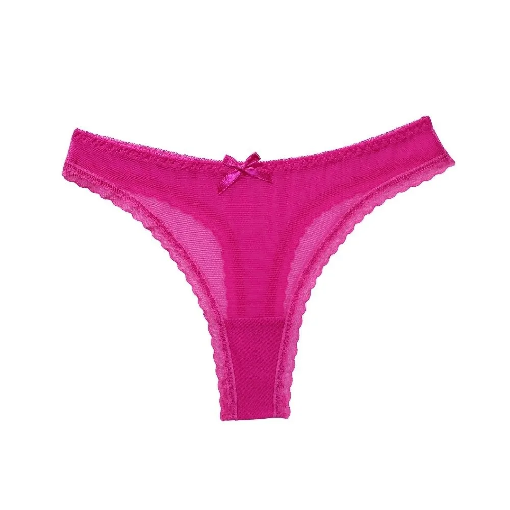 Breathable Soft Lace Transparent Thongs Traceless Solid Color Low Waist Briefs Underpants Lingerie T-back Panties Girls