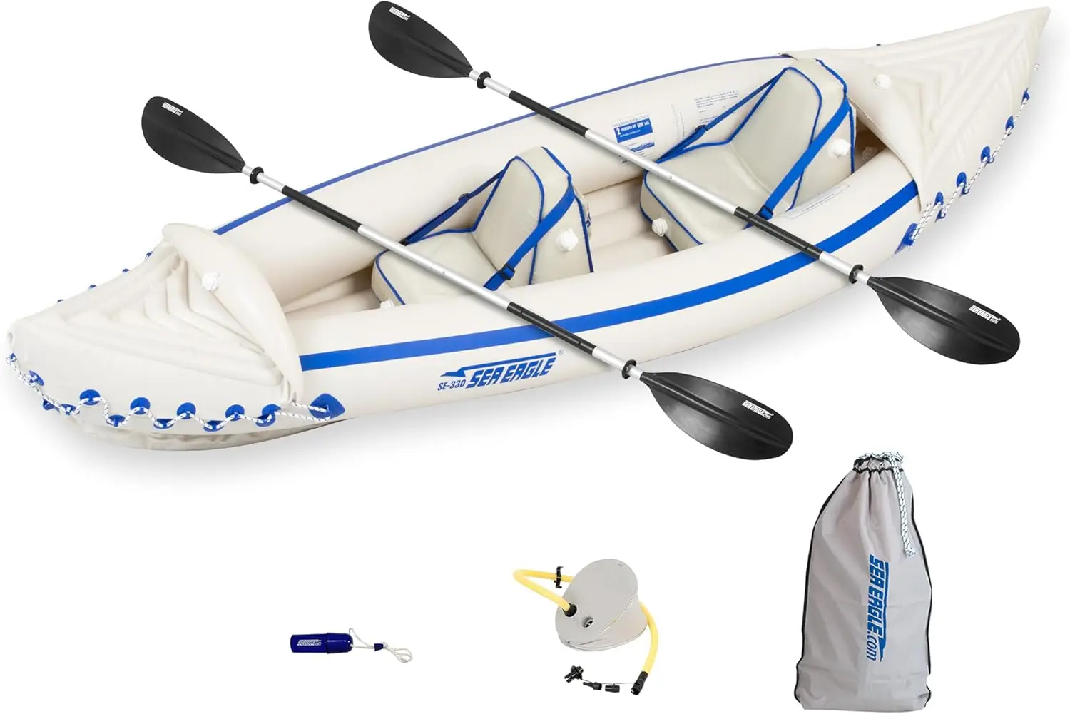 SE330 Two Person Inflatable Sport Kayak Boat with Seats, Paddles, Bag-Affordable-Lightweight-Portable