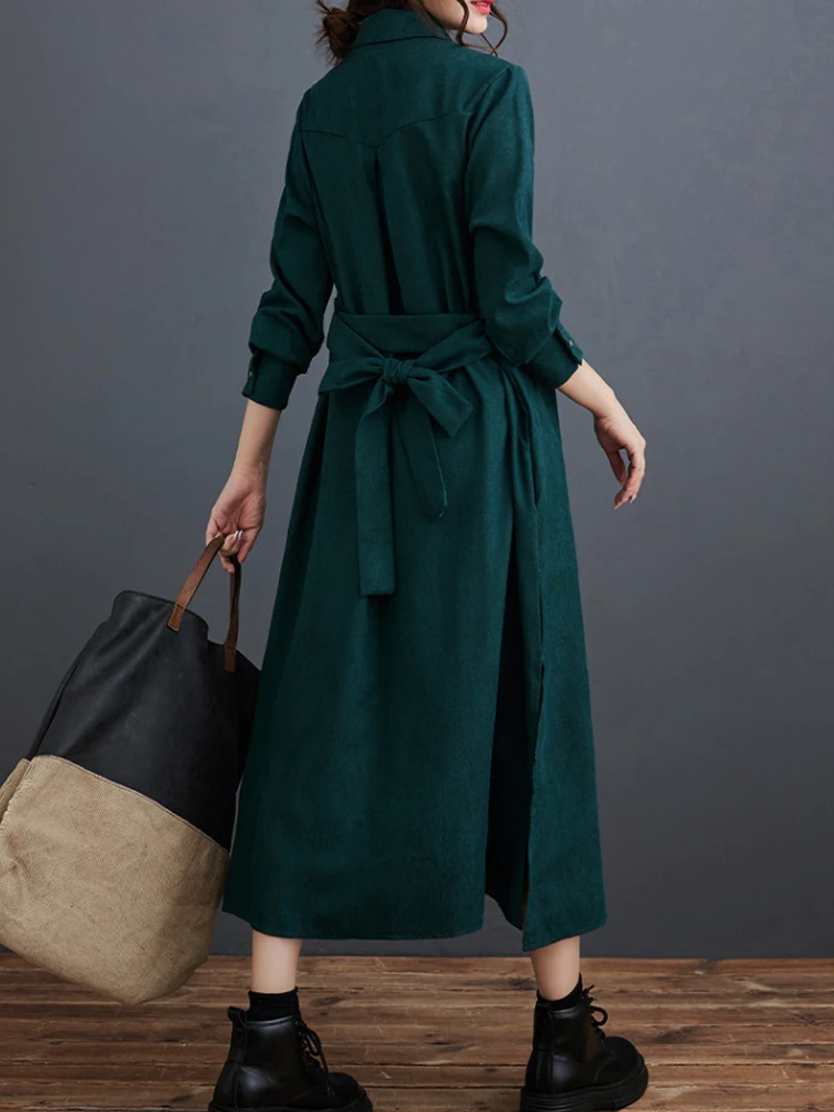 Solo albicocca Disponibile NYFS 2023 Autunno Inverno Nuova Corea Abiti da donna Abiti Robe Ete Femme Elbise Abito lungo in velluto a coste allentato