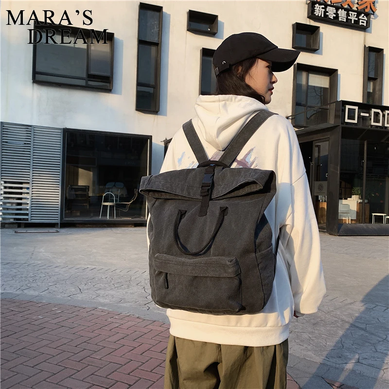 Mara\'s Dream Washed Canvas Bag Women Large Capacity Backpack Schoolbag Leisure Travel Backpack Unisex Couple Students School Bag