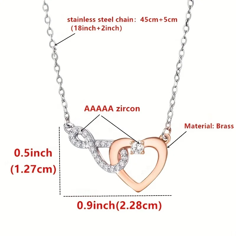 Tante En Nicht Tweekleurige Gegalvaniseerde Koperen Ingelegde Zirkoon Hart Hanger Ketting-Met Cadeaubon En Geschenkdoos Verpakking