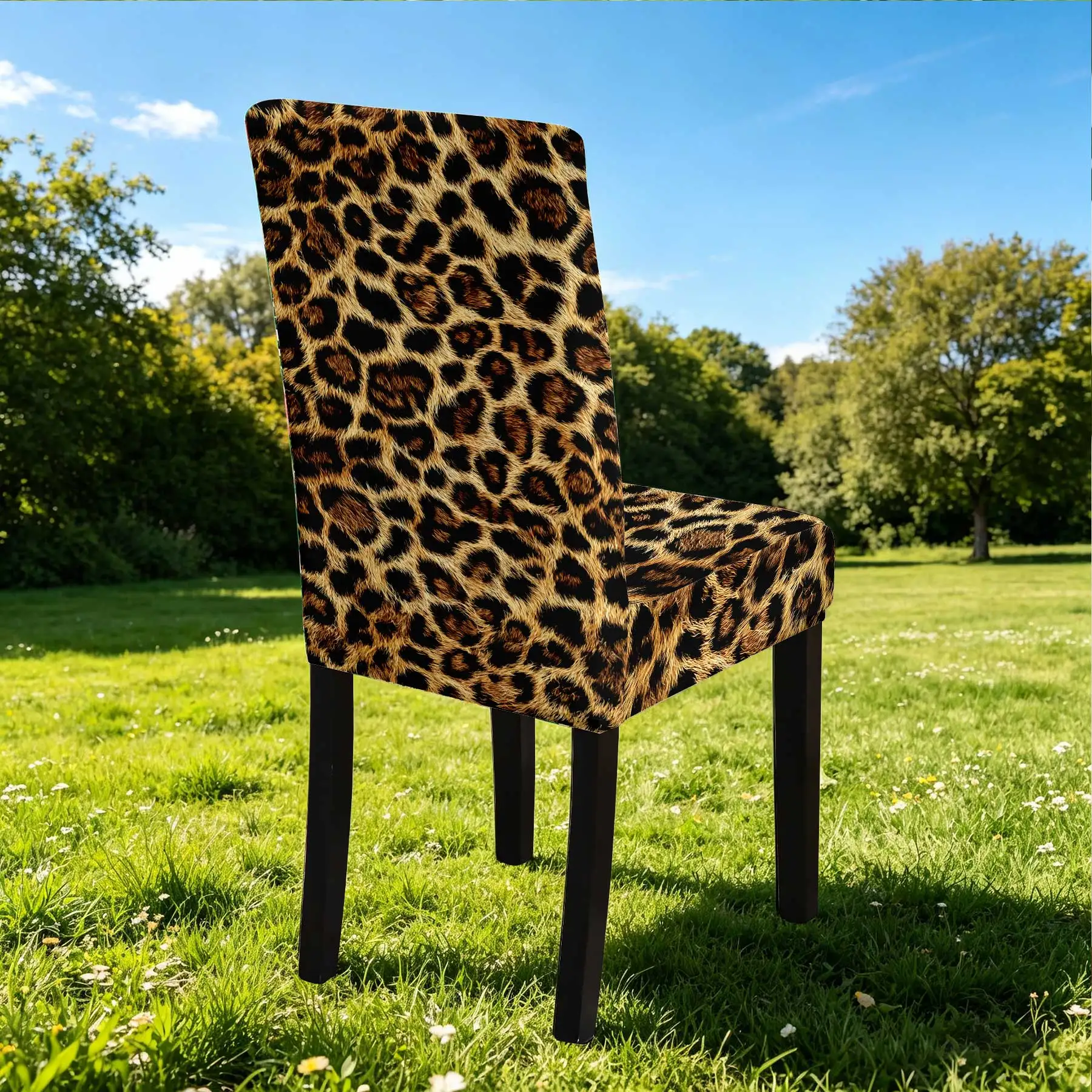 2026 New Leopard Print Elastic Chair Cover, Summer Outdoor & Indoor Universal, Washable Non - Fading, Durab