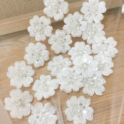 5Pcs White Sequin Beaded Lace Applique Flower Patch Motif Veil Bodice DIY Craft 5CM Wide
