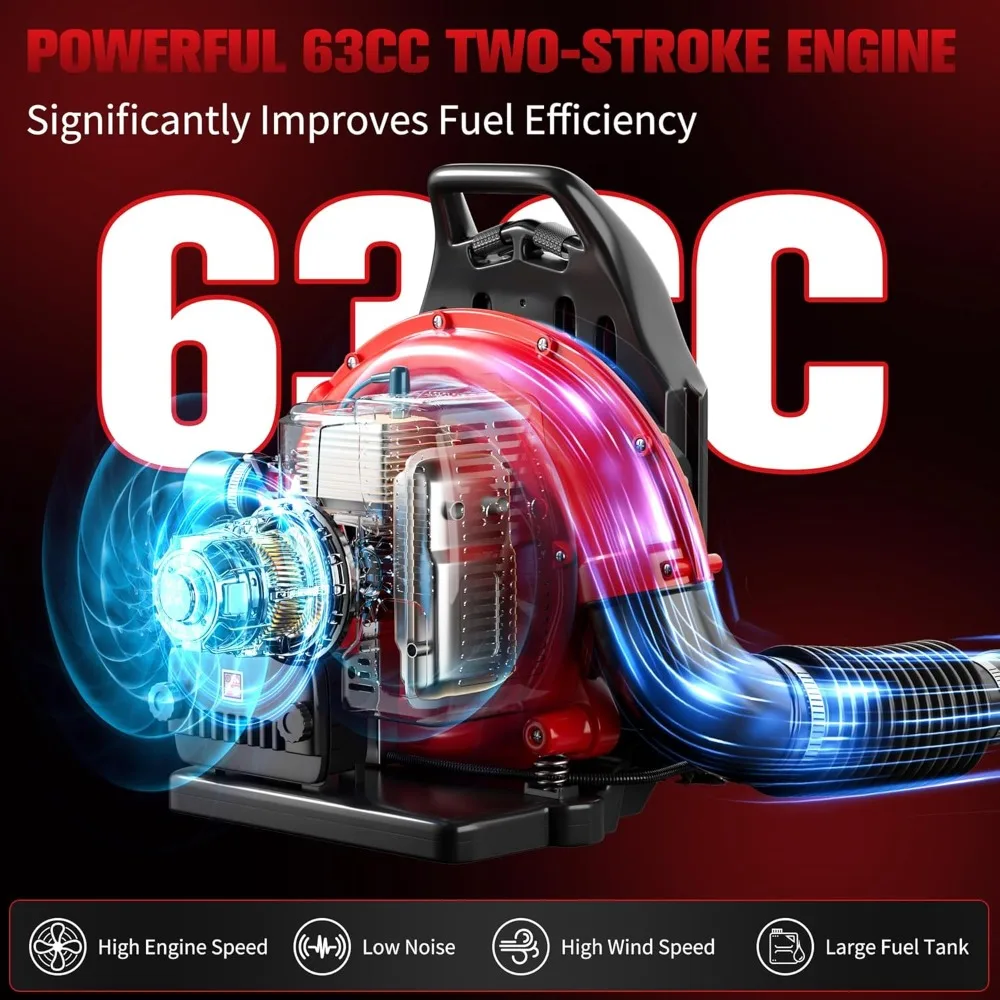 Gas Backpack Leaf Blower - 2-Stroke Handheld-Class V Engine, 63 CC, High-Velocity 665 CFM, Ergonomic Design for Complete Pro