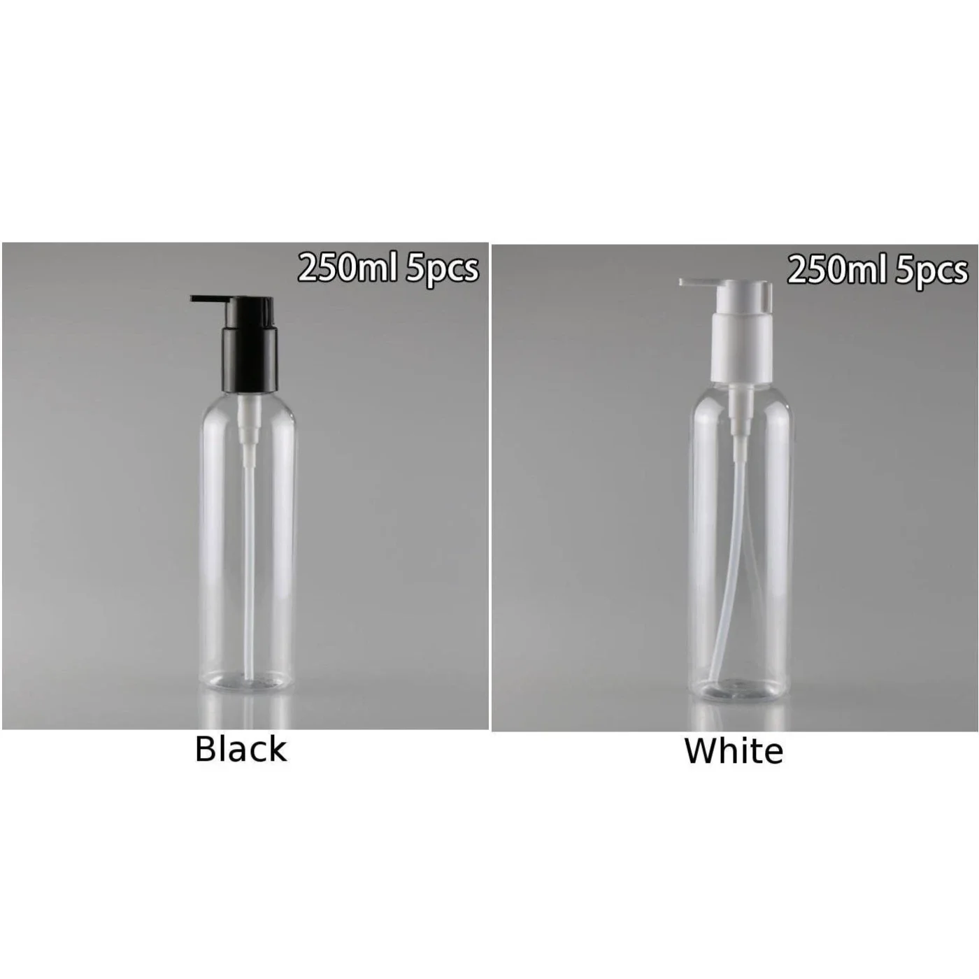 5 pezzi imbottigliamento bottiglia di plastica vuota in plastica trasparente da 250ML con erogatore di pompa per lozione nera per contenere lo Shampoo