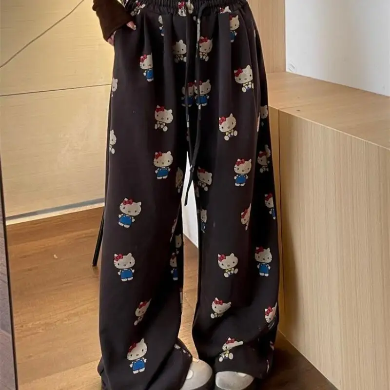 Pants Wide Leg Pants Hello Kitty Women's Spring/summer Thin Style Sanrio Fat Mm Casual Look Slim Floor Pants Large Cartoon Print