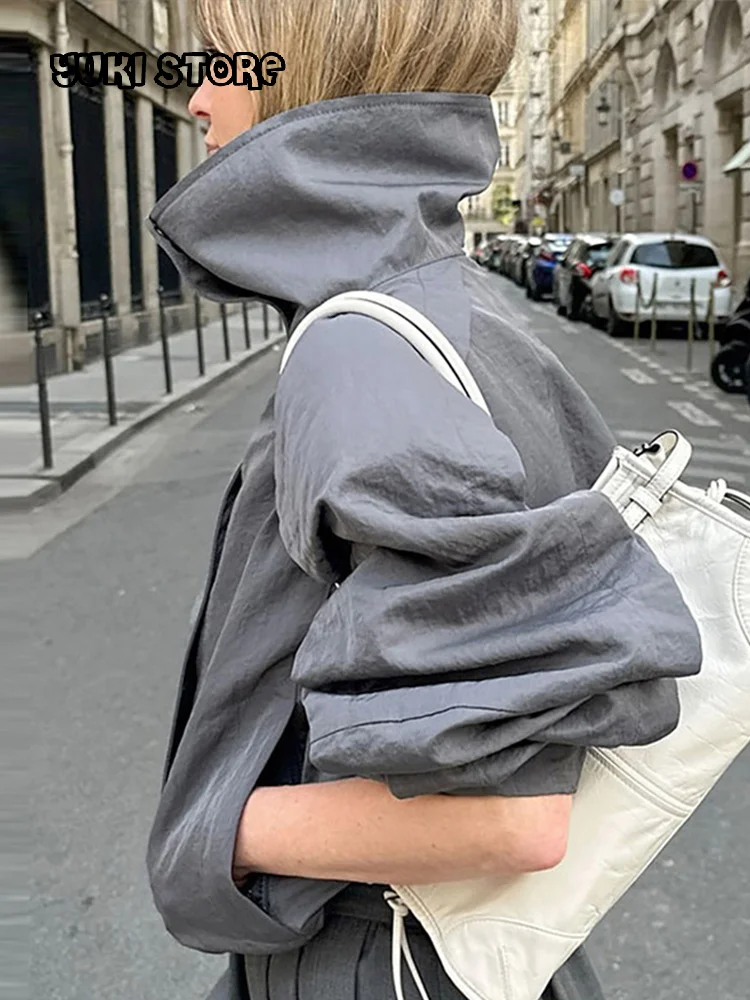

Chic Solid Turtleneck Jacket Women Loose Stand Collar Long Sleeve Pocket Windbreaker Coat 2025 Autumn Lady Outerwear