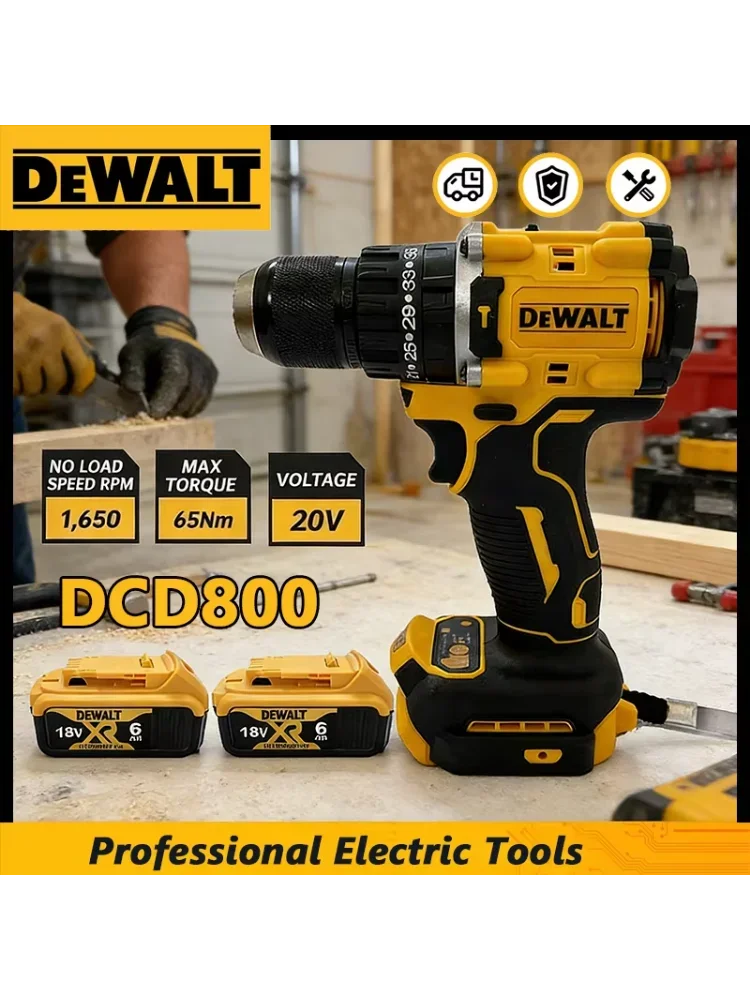 Wiertarko-wkrętarka udarowa akumulatorowa Dewalt DCD800 2000RPM 1/2 cala, bezszczotkowy wkrętak elektryczny, narzędzie elektryczne litowe do akumulatora Dewalt 20V — 2