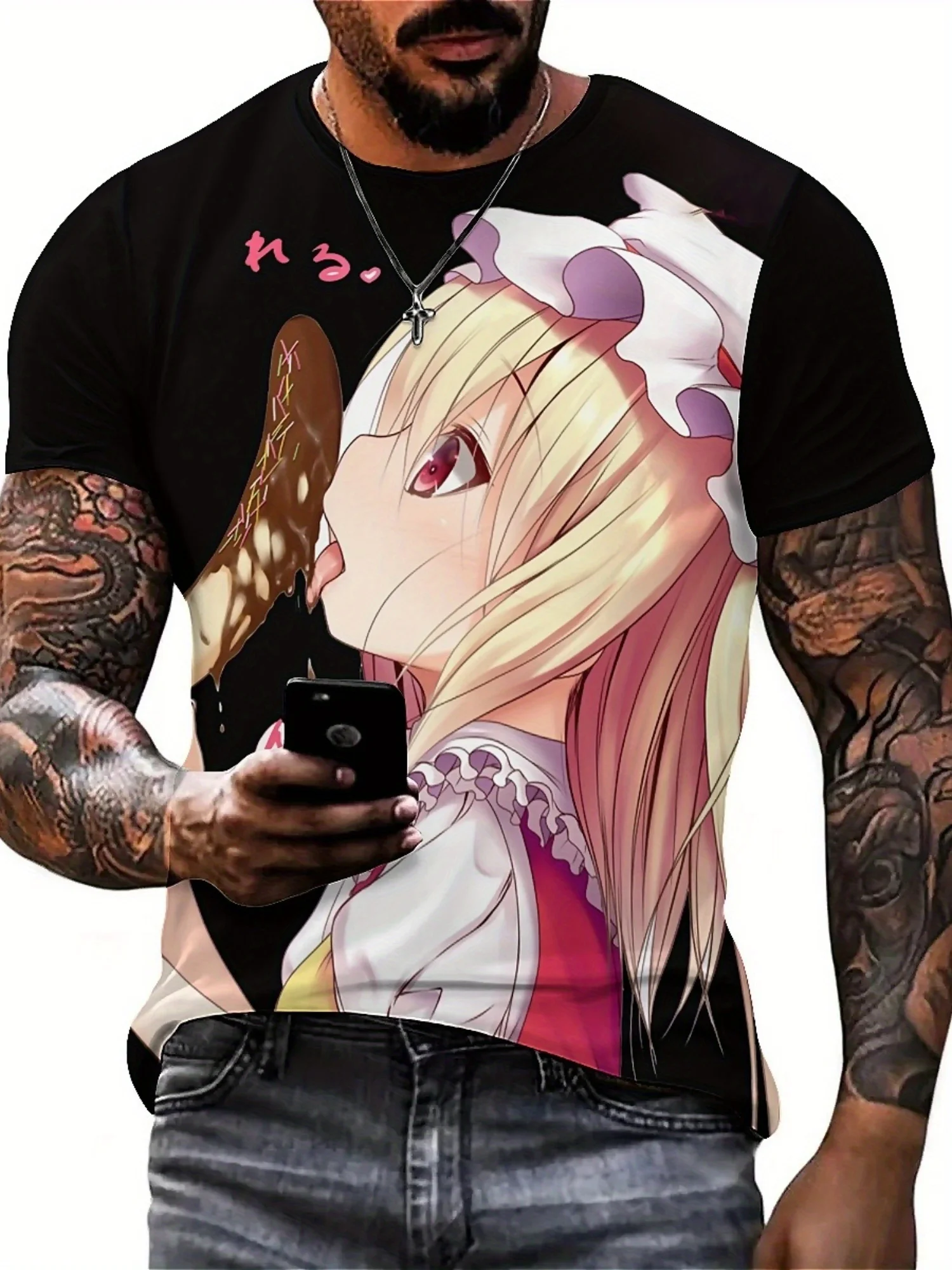 Męska koszulka z grafiką anime 3D - miękki poliester, krótki rękaw, okrągły dekolt, codzienna koszulka letnia