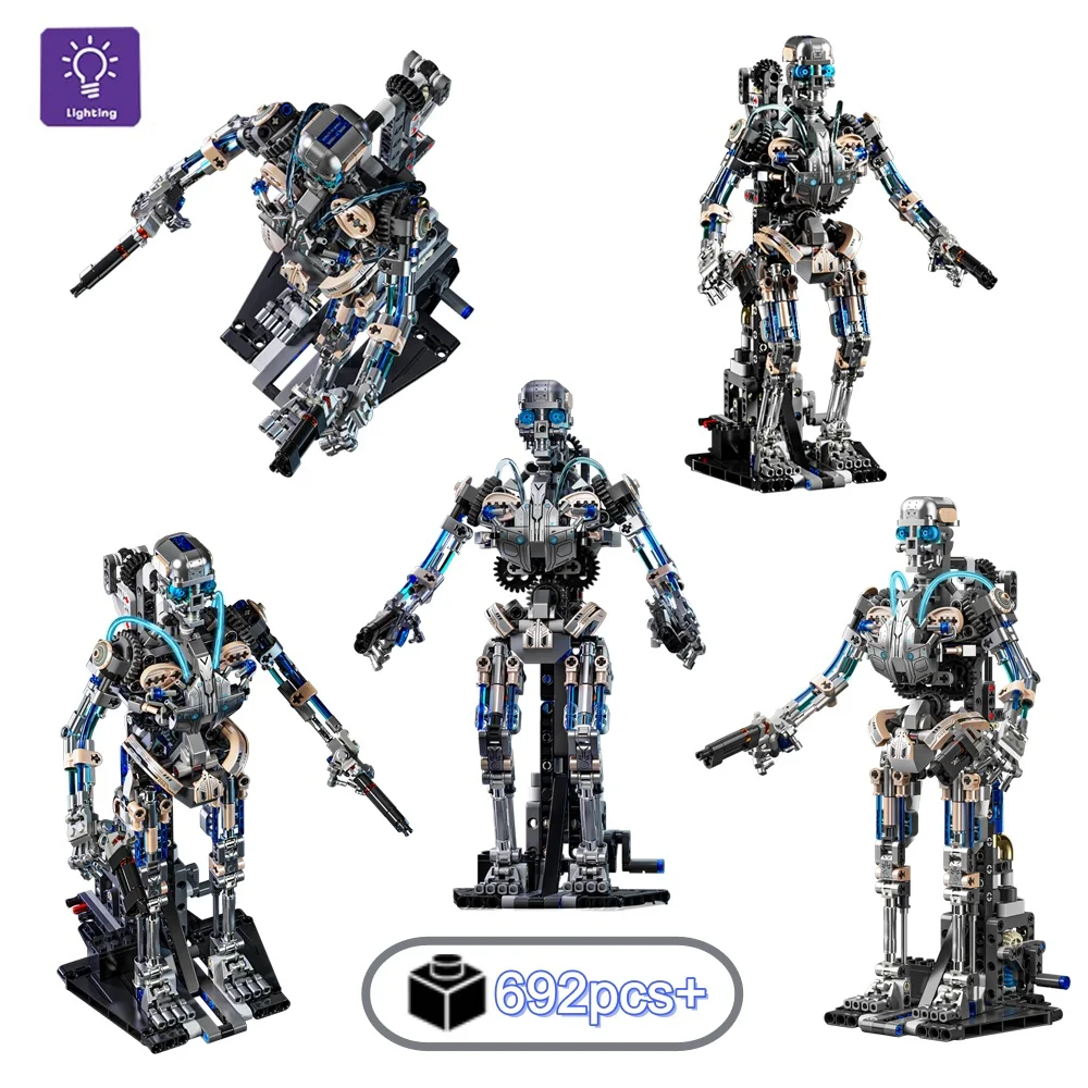 

НОВИНКА 2026: Набор механического робота-скелета со световыми эффектами, строительные блоки, кирпичики, DIY настольные украшения, модель-игрушка для детей, 692 детали