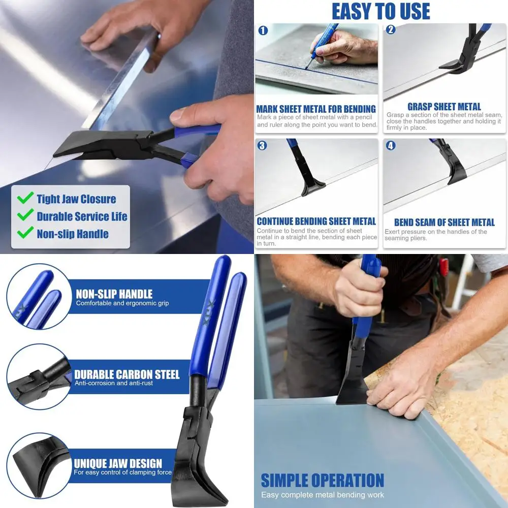 

XJX 3-Piece Sheet Metal Hand Seamers, Bending Metal Hand Tools Straight, 45°and 90° Sheet Metal Bending Pliers Set