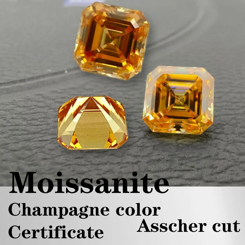 

Moissanite VVS1 Square Shape Asscher Cut Champagne Color Certificate Synthetic Gemstone