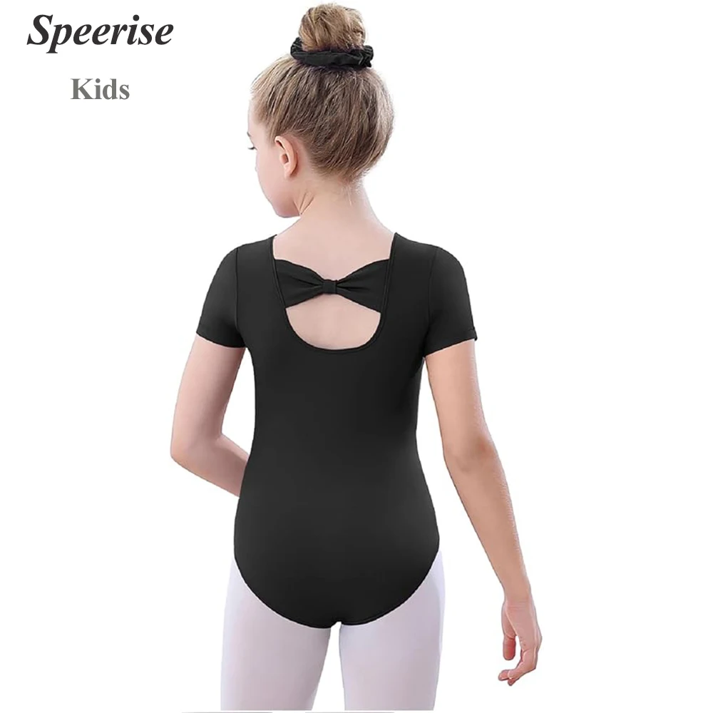 Child Classical Dance Costumes Spandex Ballet Leotard Bow Girls Short sleeved Gymnastics suit Dance Practice Clothes Quick Dry