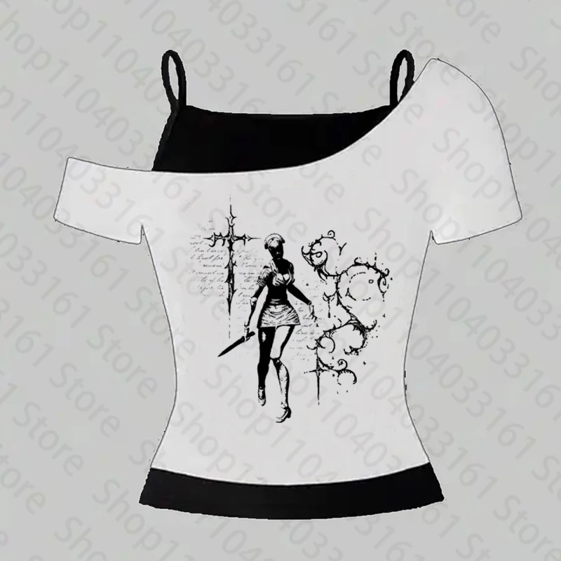 Gothic Printed Y2k Clothes Punk Emo Girls Camisole Top Women's Grunge Crop Top Corset Tank Tops Street Vintage Baby Tee Clothing