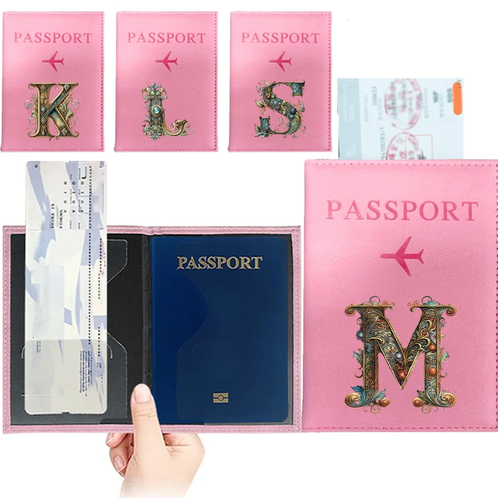 PU Leather Passport Holder Pasport Case Travel Document Holder UV Printing Graphic Letter Series Women ID Card Wallet