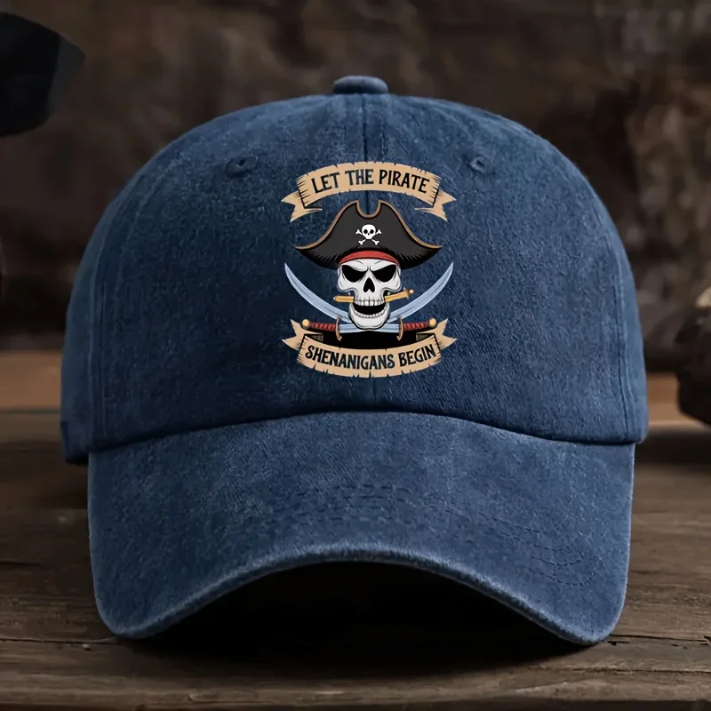 Custom Hat Vintage Pirate Print Adjustable Baseball Cap - Khaki Outdoor Sun Visor with 