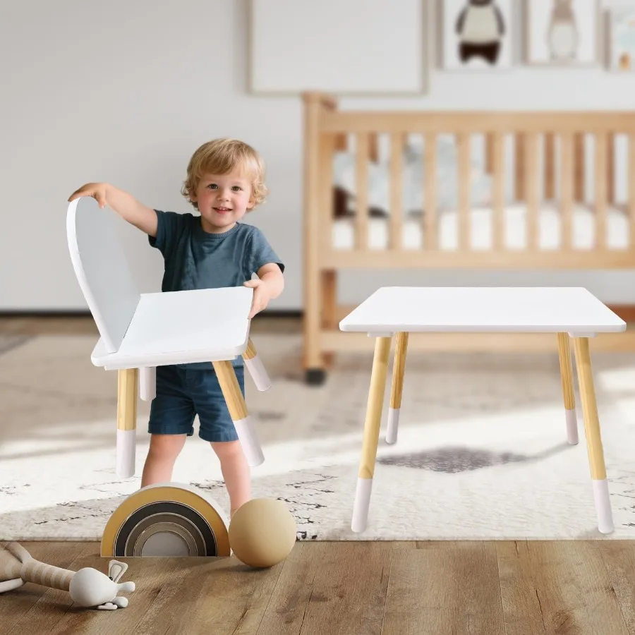 Wood Table and 2 Chair Sets Toddler Small Multi-Activity Study Eating and Playing Table Set for Age 3-7 Child Desk and Chair Se