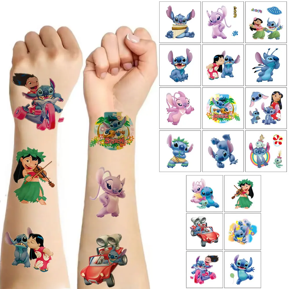 20PCS การ์ตูน Disney Lilo Stitch Tattoo สติกเกอร์น่ารักอะนิเมะเด็กรอยสักกันน้ําชั่วคราวสติกเกอร์แพ็คเด็กผู้หญิงของเล่น