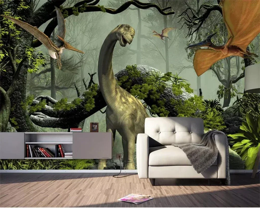 3d恐竜ホラーテーマ壁画カスタム壁紙-大型立体革新的壁紙-ホームデコレーション-子供部屋用壁紙