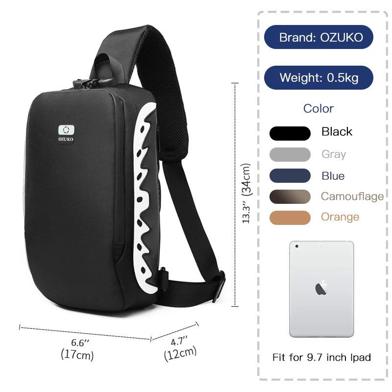 OZUKO New Men Shoulder Bag Anti-theft Crossbody Bag Splashproof Male Messenger Bags Fashion Reflective Sling Bag for Teenagers