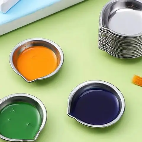 

10pcs Round Paint Tray Stainless Steel Small Paint Mixing Palette Tray Suitable for Mixing of Various pigments