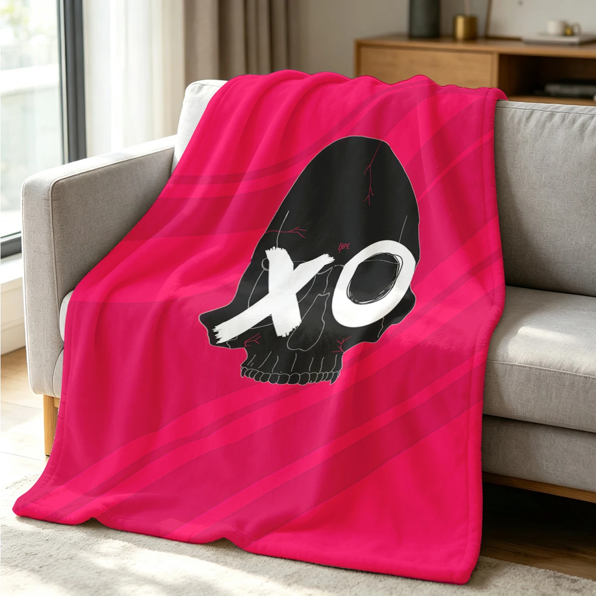 Skull Mark Flannel Blanket Warm Soft Halloween Christmas Couch Warm Cozy Decorative Decor Gift for All Season