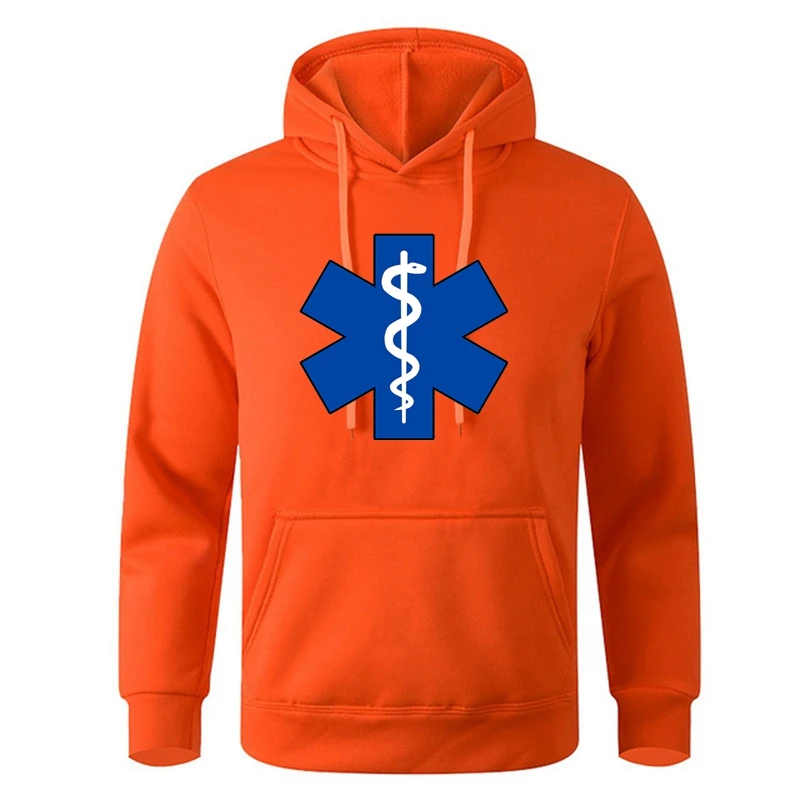 EMT ambulance Printing Hoodies Mens Personality Fashion Hoody Hip Hop Fleece Streetwear Loose Pullover Spiritual Hoody