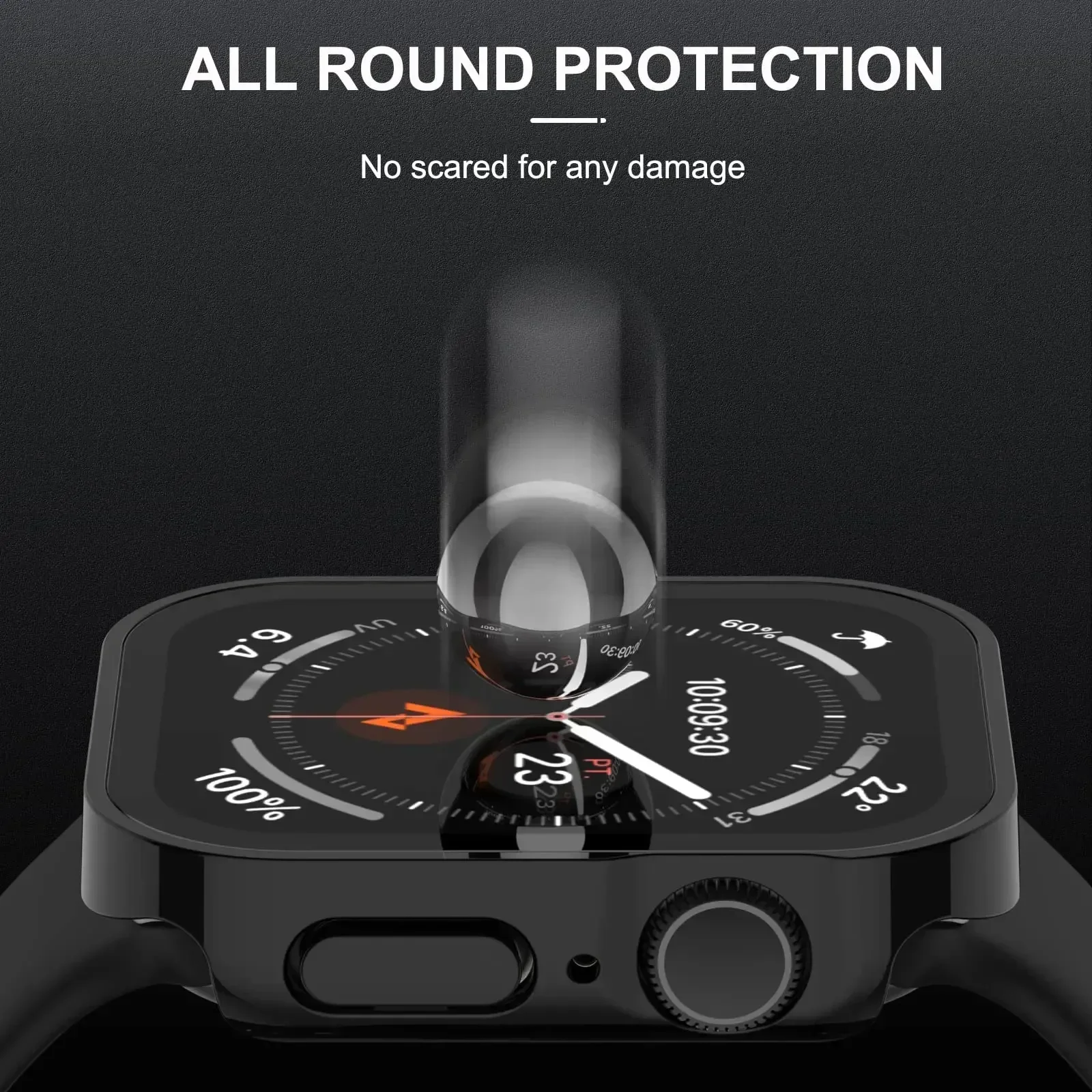 Glass+Waterproof Case for Apple Watch 7 8 9 45mm 41mm Screen Protector Hard PC Bumper for iWatch Series 6 5 4 SE 44mm 40mm Cover