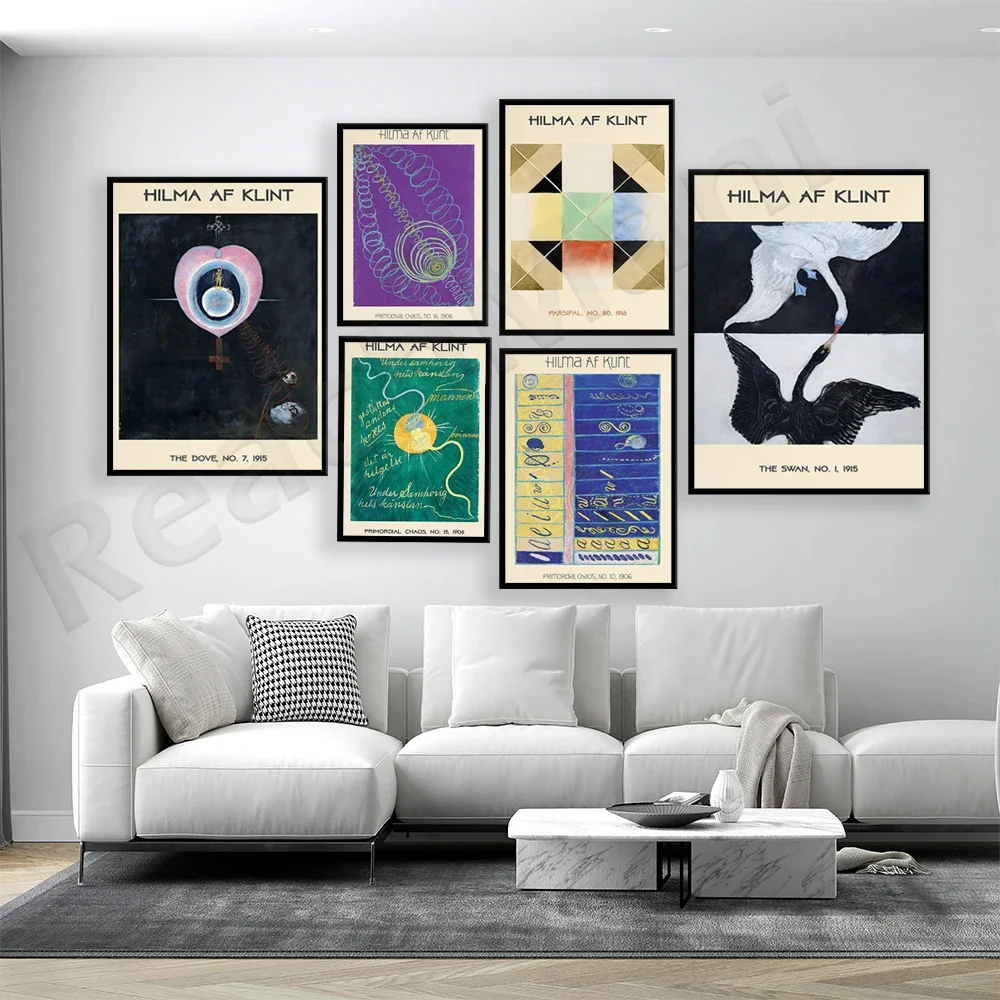 Hilma Af Klint Geometric Lines Boho Chic Wall Art Canvas Painting Scandinavian Beautiful Room Decor Poster, Exhibition Poster