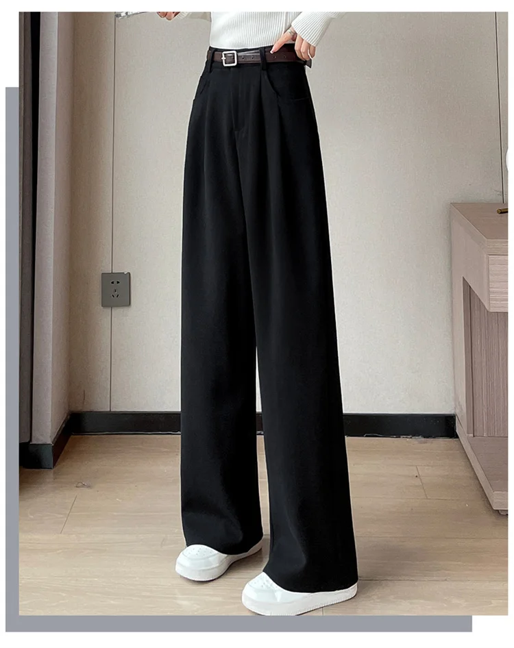 2023 Autumn and Winter New Wool Blended Wide-Leg Pants Straight Mopping Pants High Waist Slim Lengthened Casual Pants for Women