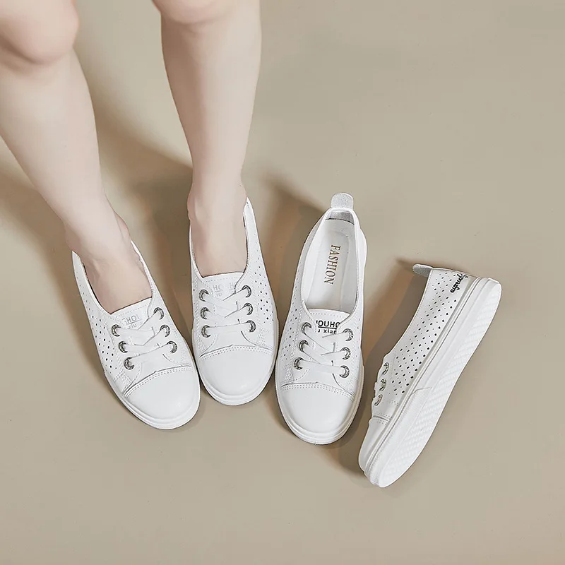 Zapatos transpirables de punta redonda para mujer, zapatillas informales que combinan con todo, a la moda zapatos de tenis, vestido pequeño, 2024