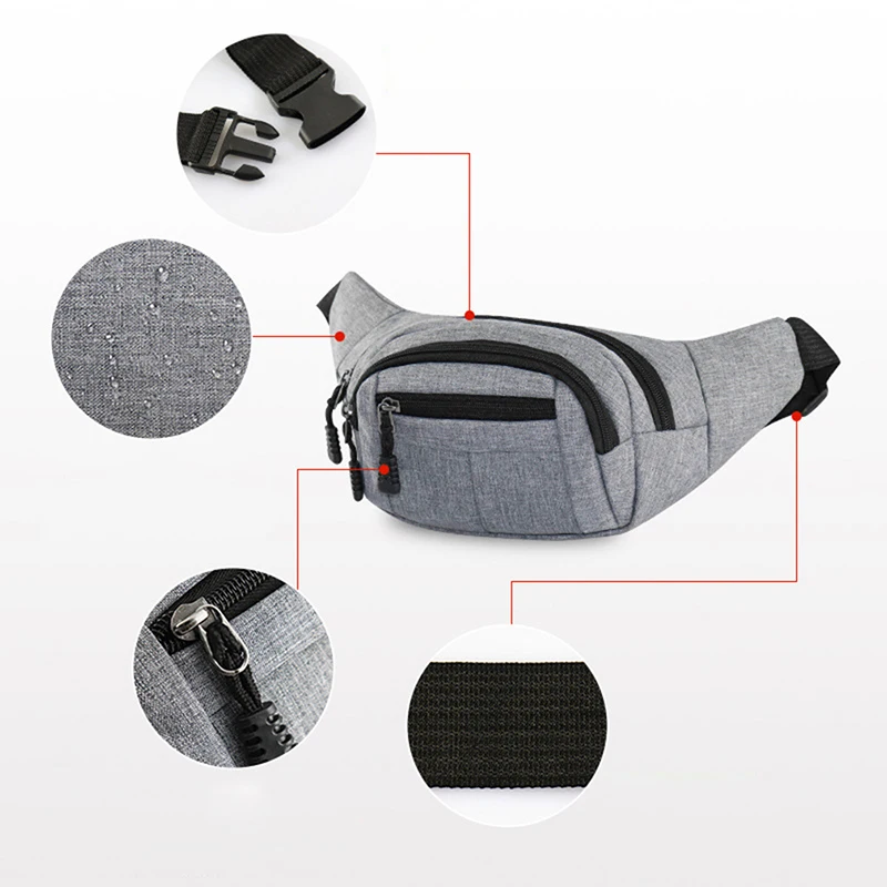 Gray Hip Belly Banana Bum Chest Belt For Men Women Waist Bag Male Female Fanny Pack Pouch Murse Purse Kidney Row Bumbag