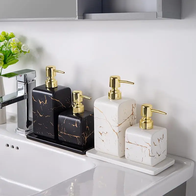 

Modern Gold-plated Marbled Ceramic Lotion Bottle Shampoo Shower Gel Dispensing Empty Bottle Soap Dispenser Bathroom Accessories