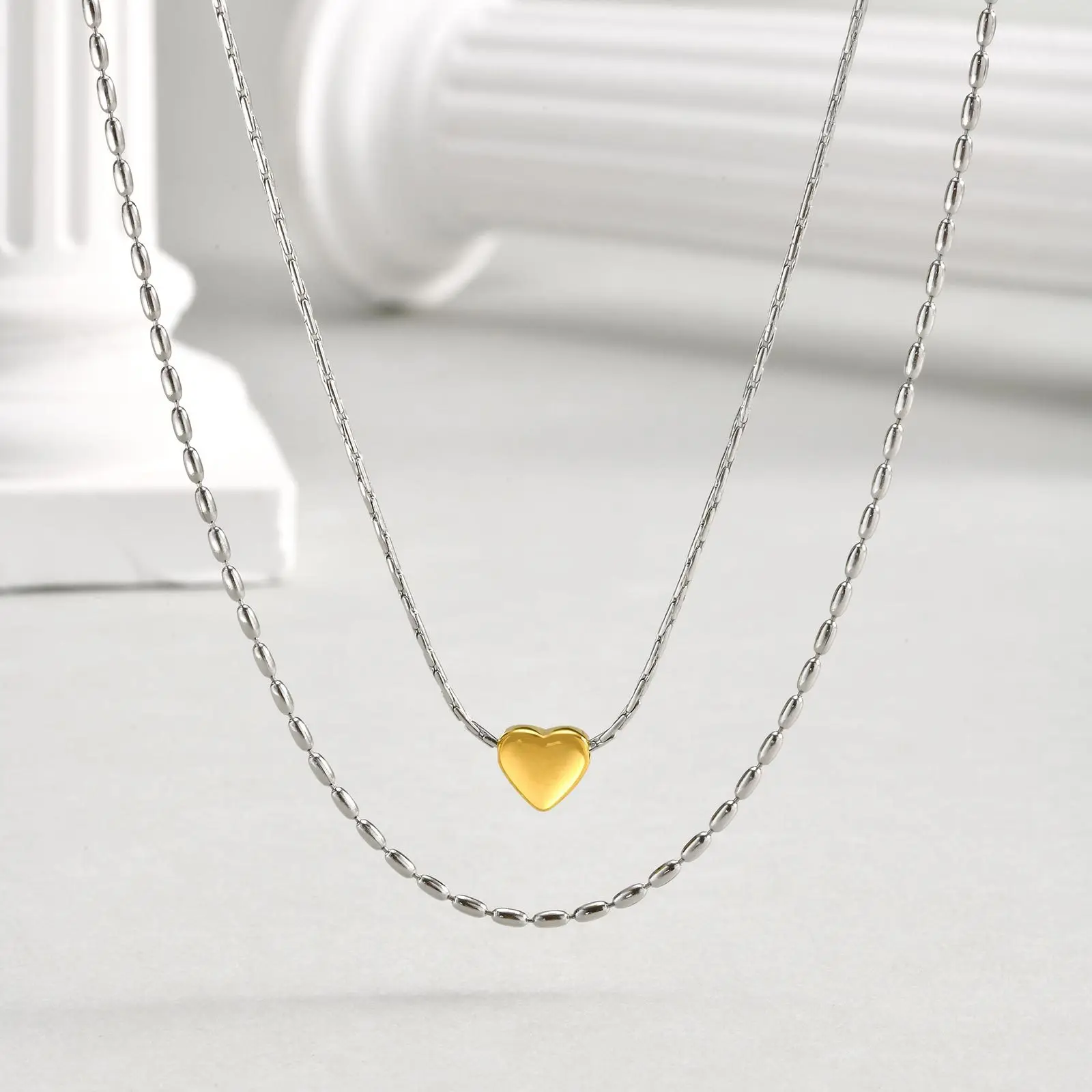 

New Arrival Trendy Heart-shaped Double Layered Necklace for Women,Stainless Steel Waterproof Necklaces,Fashion Jewelry Gifts