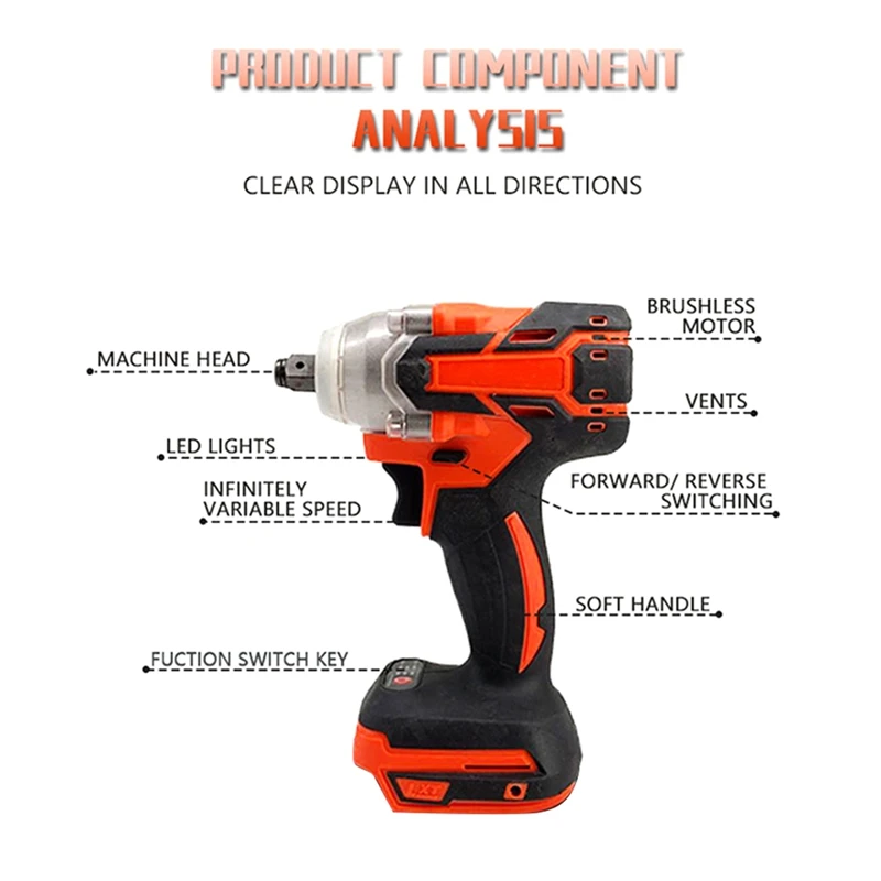 1 Piece Electric Impact Wrench 1/2 Inch Brushless Cordless Electric Wrench For Makita 18V Battery