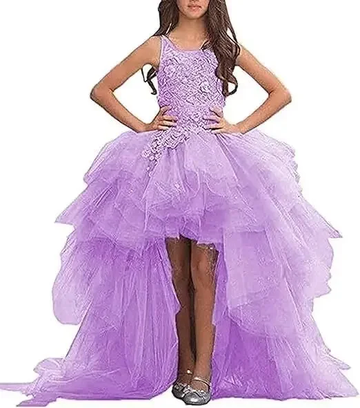 High Low Flower Girl Dresses for Wedding Tulle Princess Pageant Dress Lace Appliques Ball Gown Dress princess dress