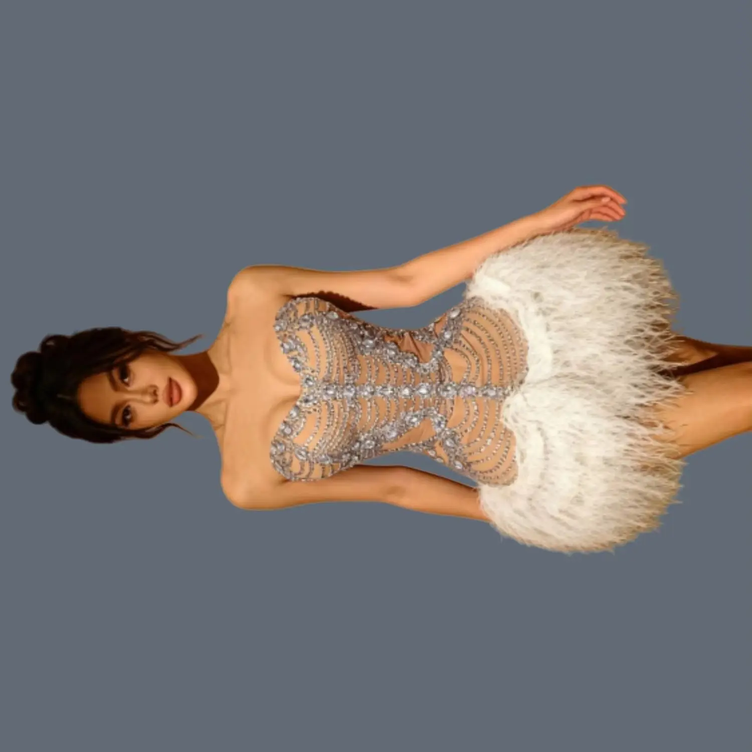 

High-end Cocktail Dress Women Birthday Party tutu Dress Sexy See Through Mesh Sparkly Crystals Strapless Eventing Dress Danqing