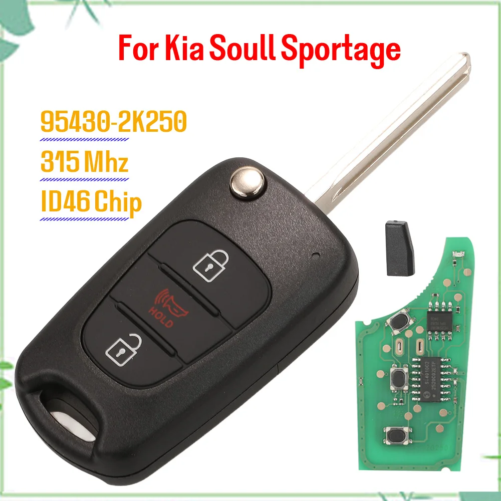 Jingyuqin Fernbedienung Autoschlüssel 3 Tasten Fob Für Kia Soull Sportage 95430-2K250 315Mhz FSK ID46 HYN14R