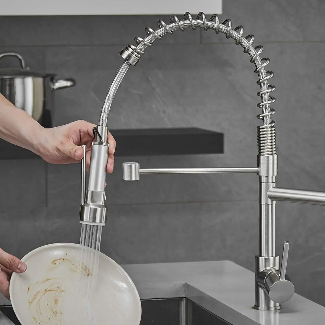 Commercial Pull Down Kitchen Faucet Sprayer with LED Light,Single Handle Stainless Steel Kitchen Sink Faucets with Pull D