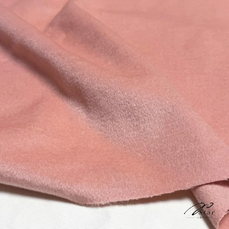 1Meter 100% Wool Imported Light Pink Short-staple All-wool One-sided Woolen Fabric Suit Coat Cloth in Autumn and Winter.