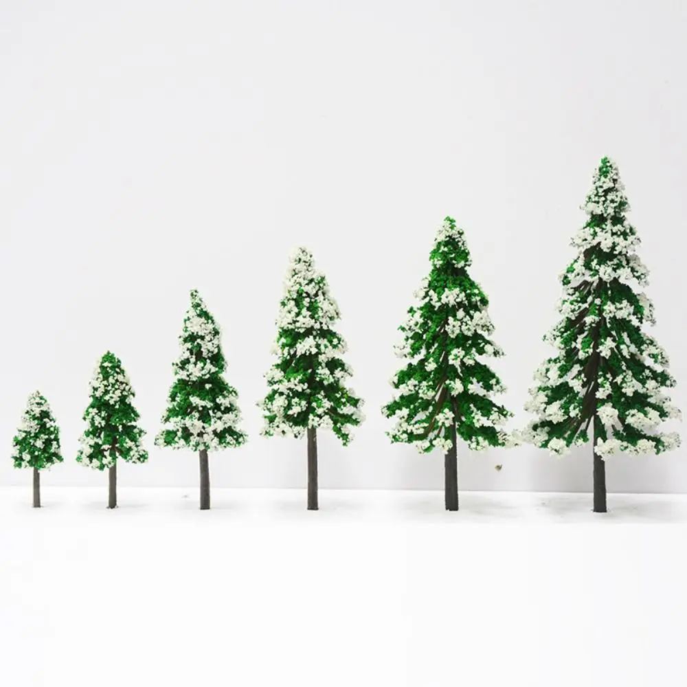 5pcs New Plastic Mini Snow Pine Model Trees Green 6 Sizes Scenery Trees Christmas Decoration Winter Ornaments
