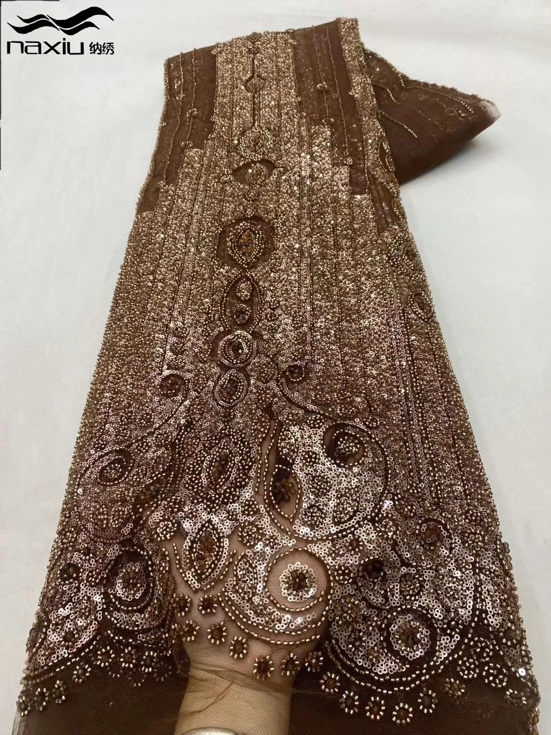 Madison High Quality African Handmade Beaded Lace Fabirc 2024 Sewing Sequins Embroidery Nigreian Lace Fabric Women Wedding Dress