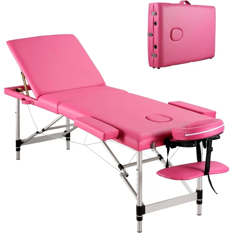 Portable Massage Table Professional Massage Bed 3 Fold 82 Inches Height Adjustable for Spa Salon Lash Tattoo with Aluminum