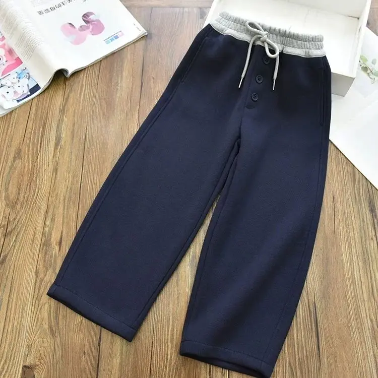 Good Fit Girls Simple Versatile Patch Waist Three Button Casual Banana Pants Middle Big Kids Straight Curved Knife Pants Fall